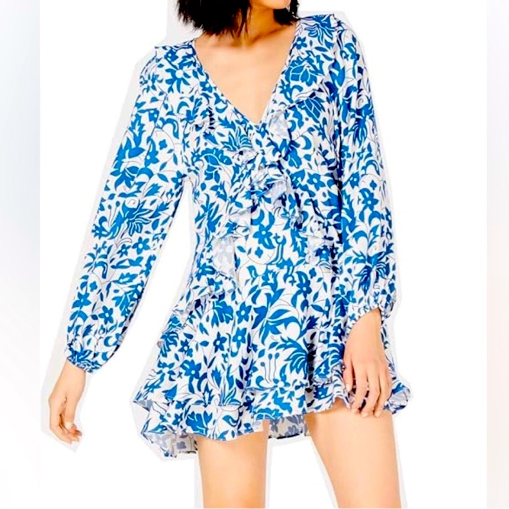 Free People Women's Rebecca Floral Mini
Casual Ruffle blue Dress- Medium